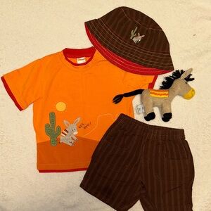 VINTAGE GYMBOREE FIESTA DONKEY SHIRT SHORTS HAT PLUSH TOY 12-18 & 18-24 MONTHS